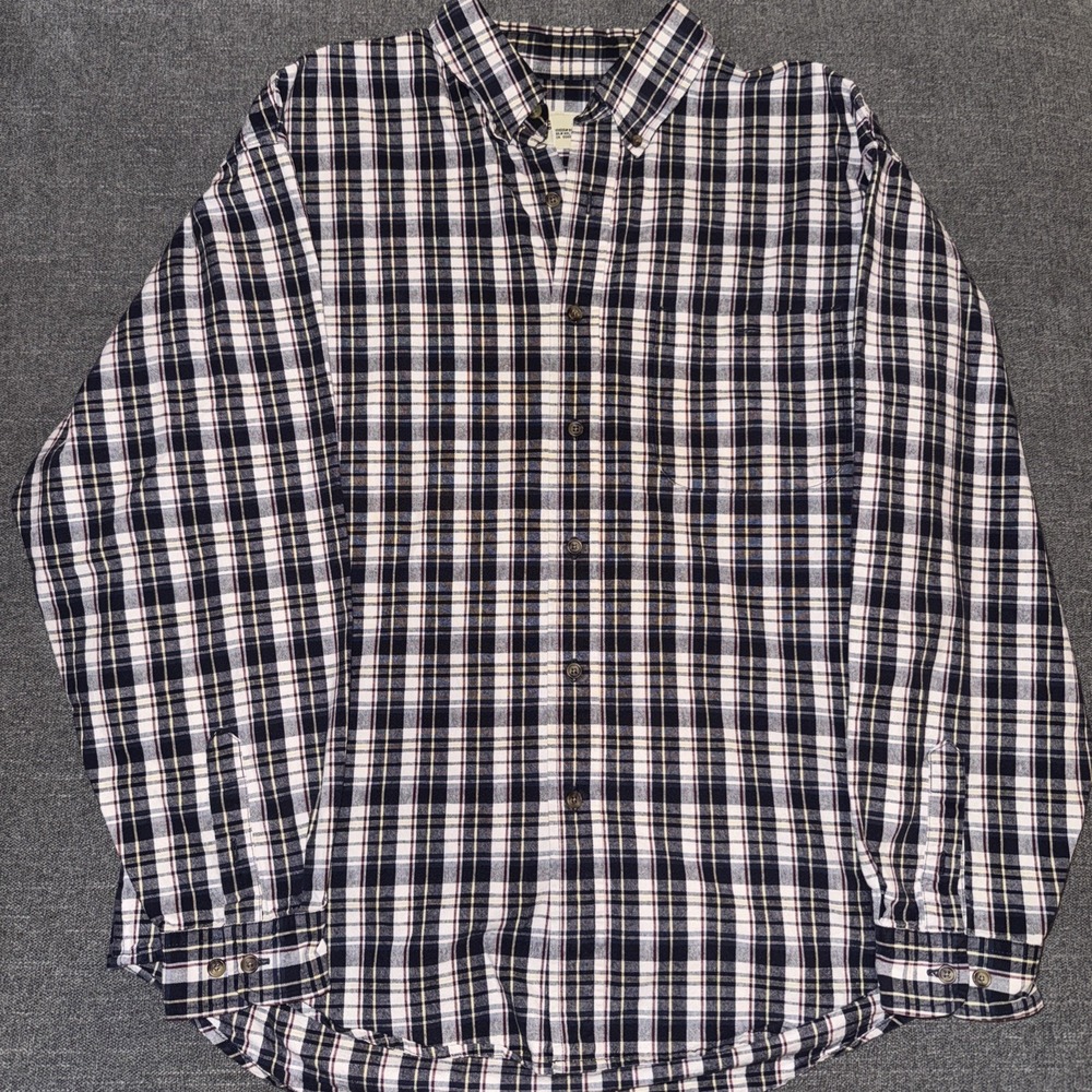 Eddie Bauer Men's Size L White Blue Yellow Red Plaid Long Sleeve Button Shirt